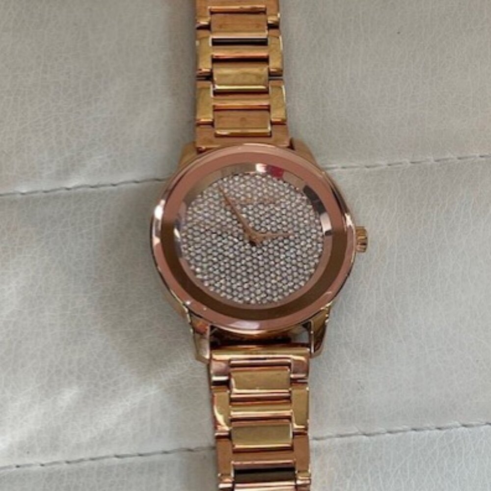 Michael Kors rose gold watch with crystal bezel